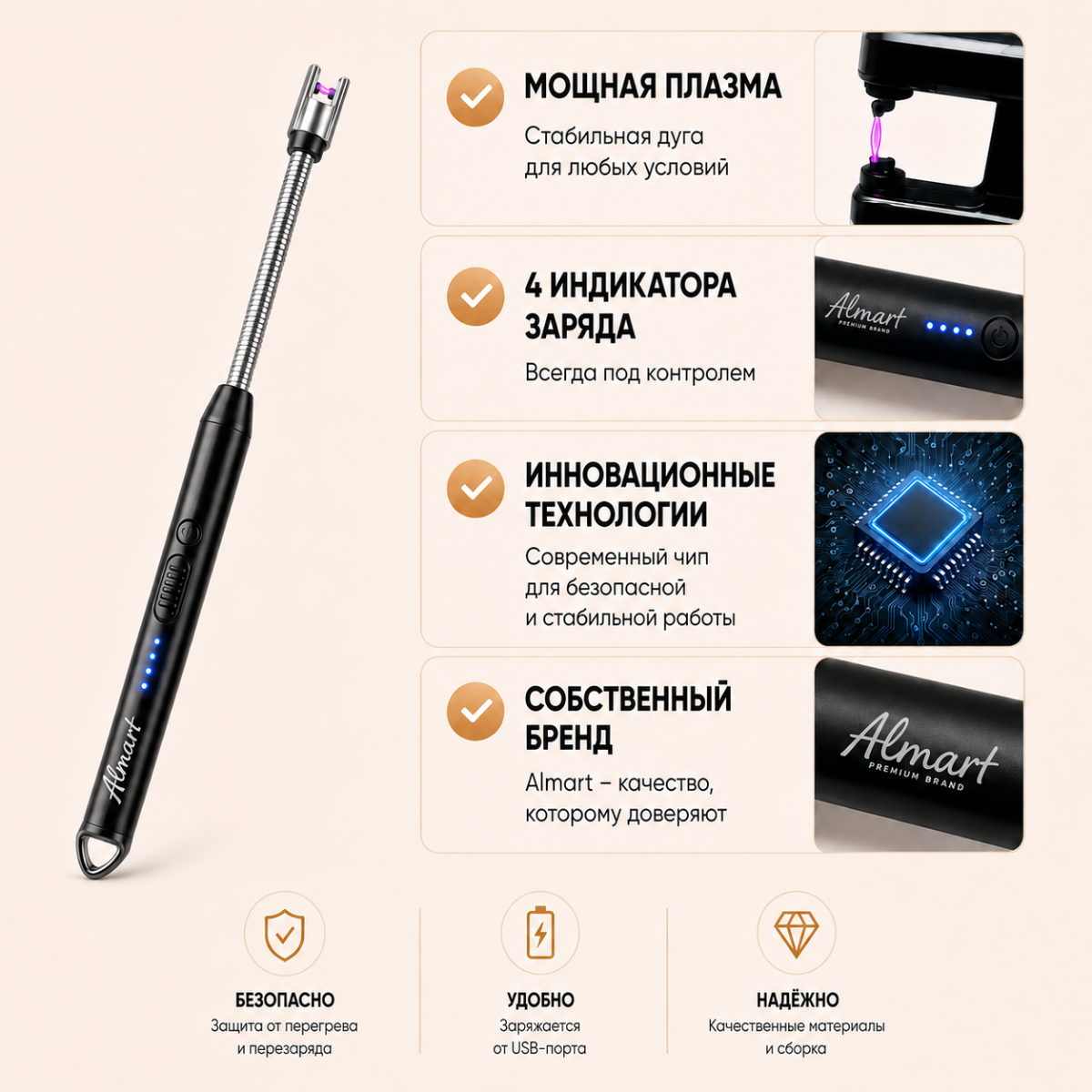 USB-зажигалка электронная (плазменная) Almart, универсальная — изображение 2